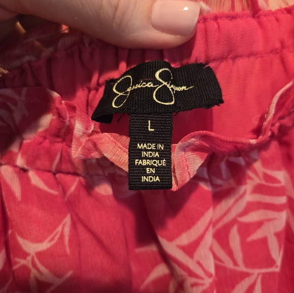 Jessica Simpson Pink Leaf Print Off Shoulder Dress - Picture 6 of 6